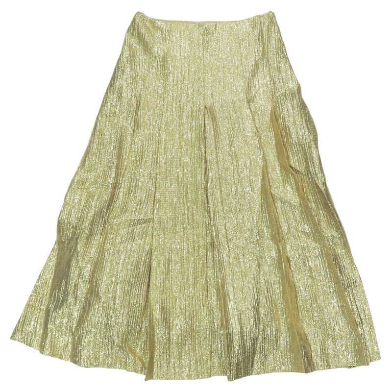2020 Fendi Tuck Metallic Long Skirt Mimore Length Flared Fq7167 Size 36 Gold