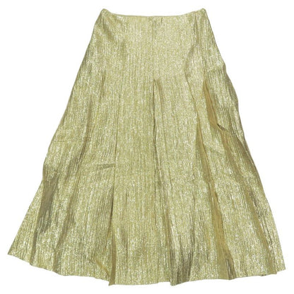 2020 Fendi Tuck Metallic Long Skirt Mimore Length Flared Fq7167 Size 36 Gold