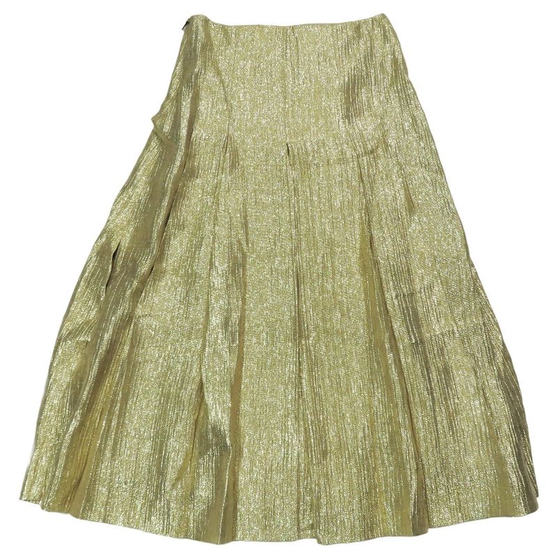 2020 Fendi Tuck Metallic Long Skirt Mimore Length Flared Fq7167 Size 36 Gold