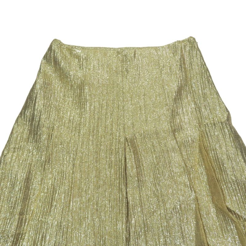 2020 Fendi Tuck Metallic Long Skirt Mimore Length Flared Fq7167 Size 36 Gold