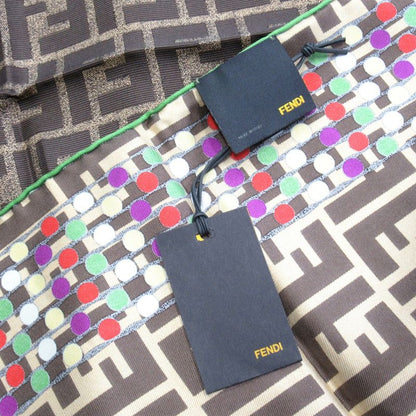 Unused Fendi FF Logo Zucca Pattern Silk Scarf Multidot All Over Fxt059 Brown
