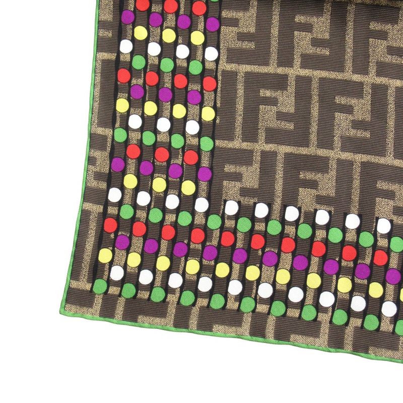Unused Fendi FF Logo Zucca Pattern Silk Scarf Multidot All Over Fxt059 Brown