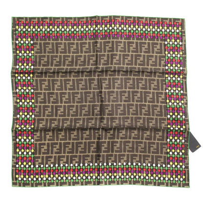 Unused Fendi FF Logo Zucca Pattern Silk Scarf Multidot All Over Fxt059 Brown
