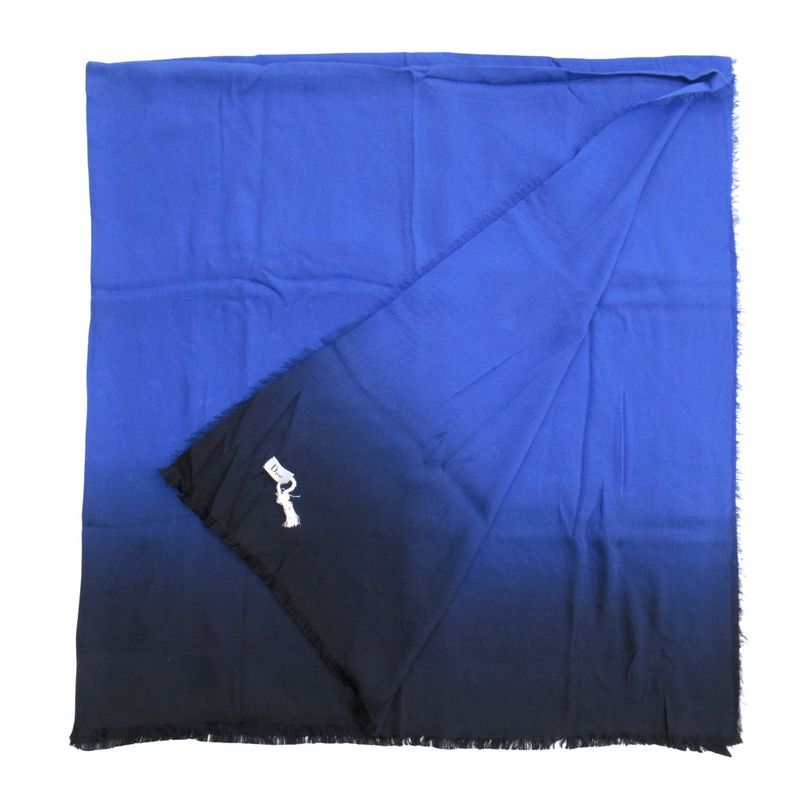 Unused Christian DIOR Silk Lurex Stole Logo Jacquard Gradient Large Shawl Blue