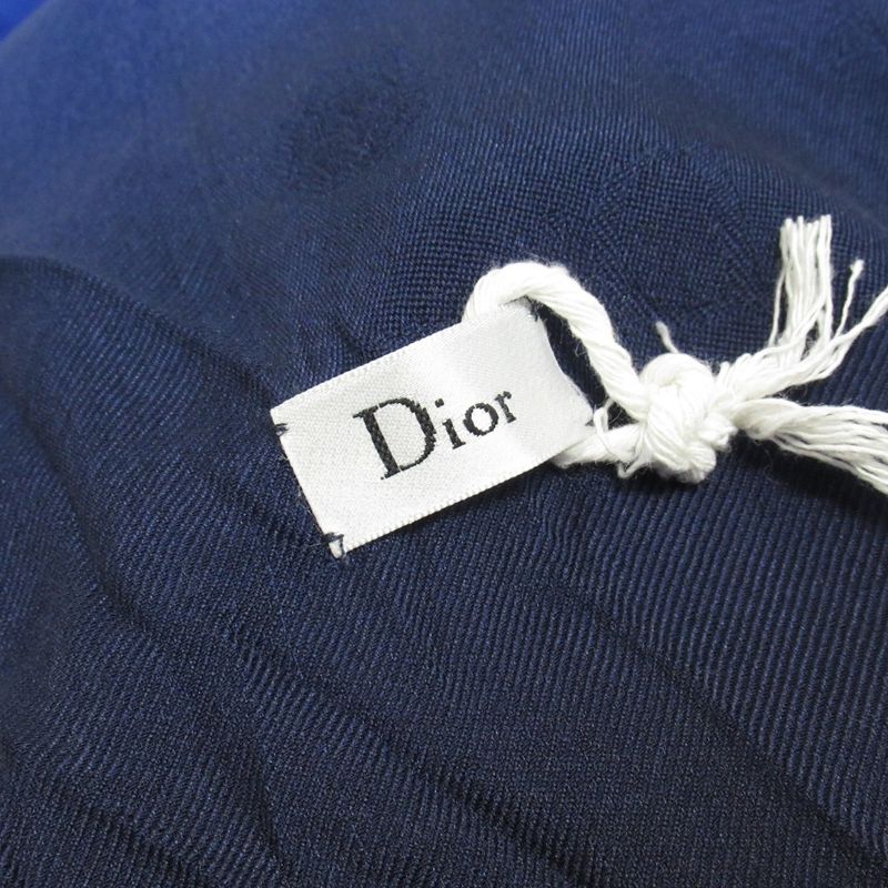 Unused Christian DIOR Silk Lurex Stole Logo Jacquard Gradient Large Shawl Blue