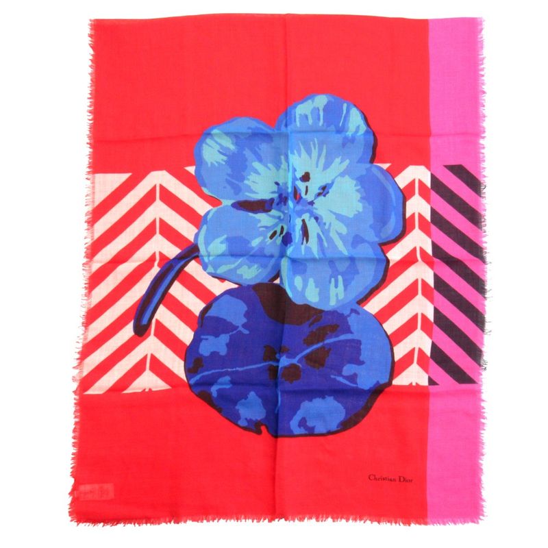 Unused 22ss Christian DIOR Cashmere Stole D-flower Pop Large Floral Shawl Red
