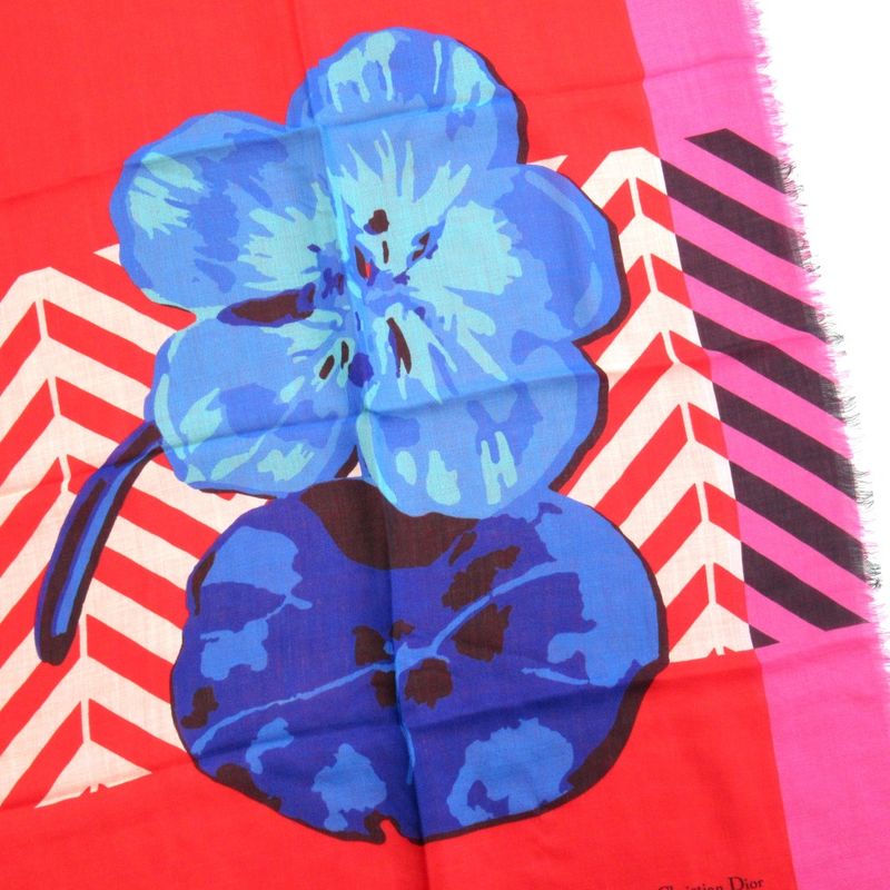 Unused 22ss Christian DIOR Cashmere Stole D-flower Pop Large Floral Shawl Red