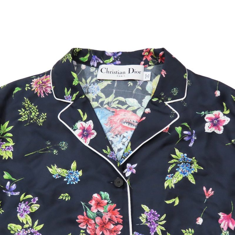 Unused 22aw Christian DIOR Zodiac Pixel Silk Shirt Floral Pattern Constellation