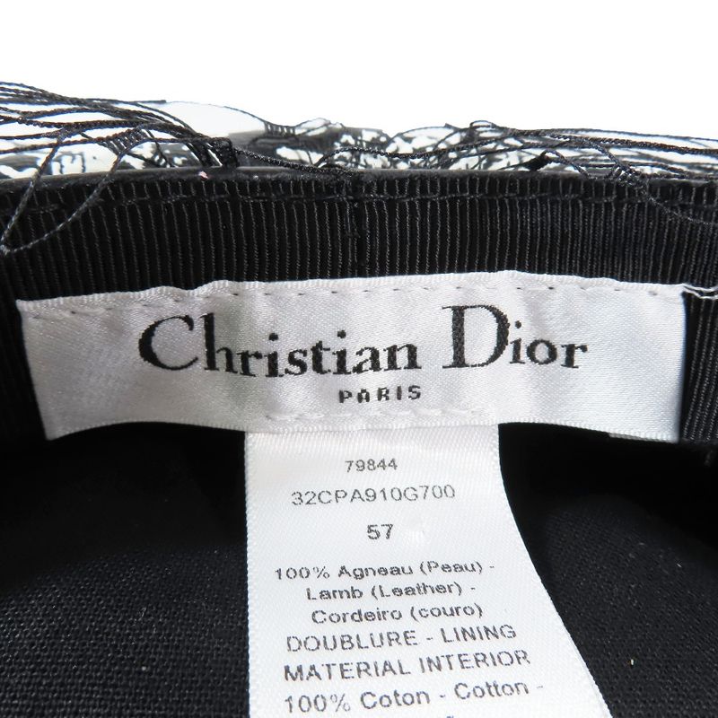 Unused Christian DIOR Total Beret Lamb Leather Hat Tulle Hat Cap Black X Pink X