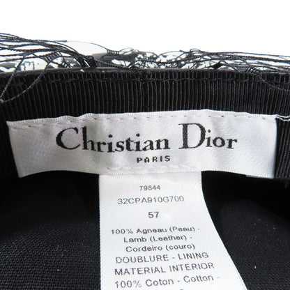 Unused Christian DIOR Total Beret Lamb Leather Hat Tulle Hat Cap Black X Pink X