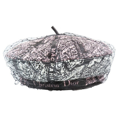 Unused Christian DIOR Total Beret Lamb Leather Hat Tulle Hat Cap Black X Pink X