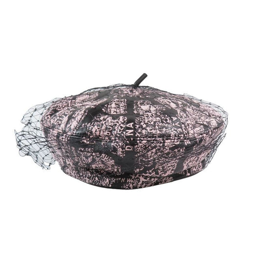 Unused Christian DIOR Total Beret Lamb Leather Hat Tulle Hat Cap Black X Pink X