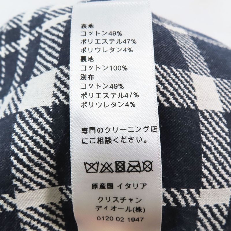 Unused Christian DIOR Check Pop Cap Hat Oblique Baseball Cap Navy And White 57