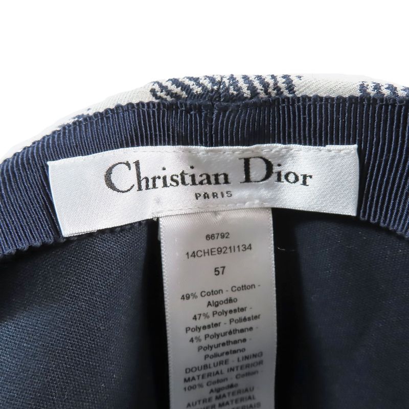 Unused Christian DIOR Check Pop Cap Hat Oblique Baseball Cap Navy And White 57