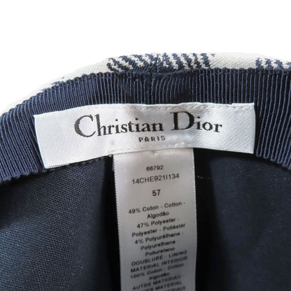 Unused Christian DIOR Check Pop Cap Hat Oblique Baseball Cap Navy And White 57