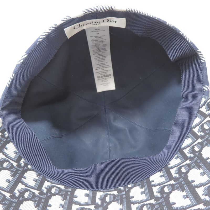 Unused Christian DIOR Check Pop Cap Hat Oblique Baseball Cap Navy And White 57