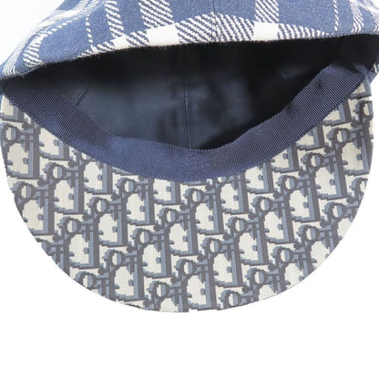 Unused Christian DIOR Check Pop Cap Hat Oblique Baseball Cap Navy And White 57