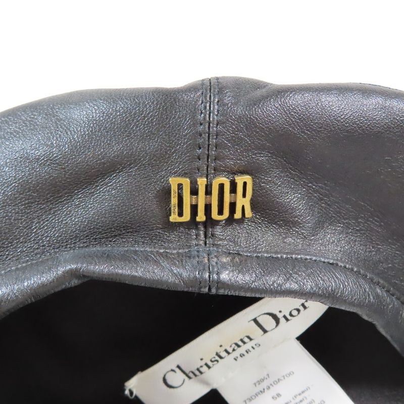 Unused 17AW Christian DIOR Leather Beret Hat Logo Plate 73drm910a700 Cap Hat 58