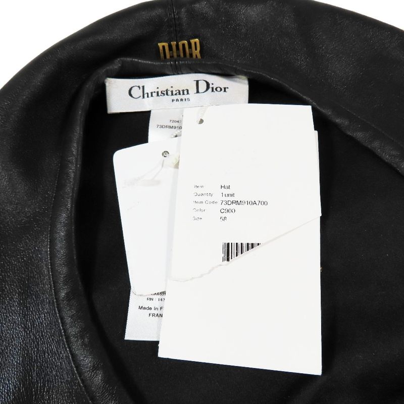 Unused 17AW Christian DIOR Leather Beret Hat Logo Plate 73drm910a700 Cap Hat 58