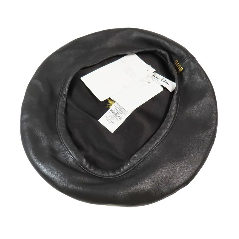 Unused 17AW Christian DIOR Leather Beret Hat Logo Plate 73drm910a700 Cap Hat 58