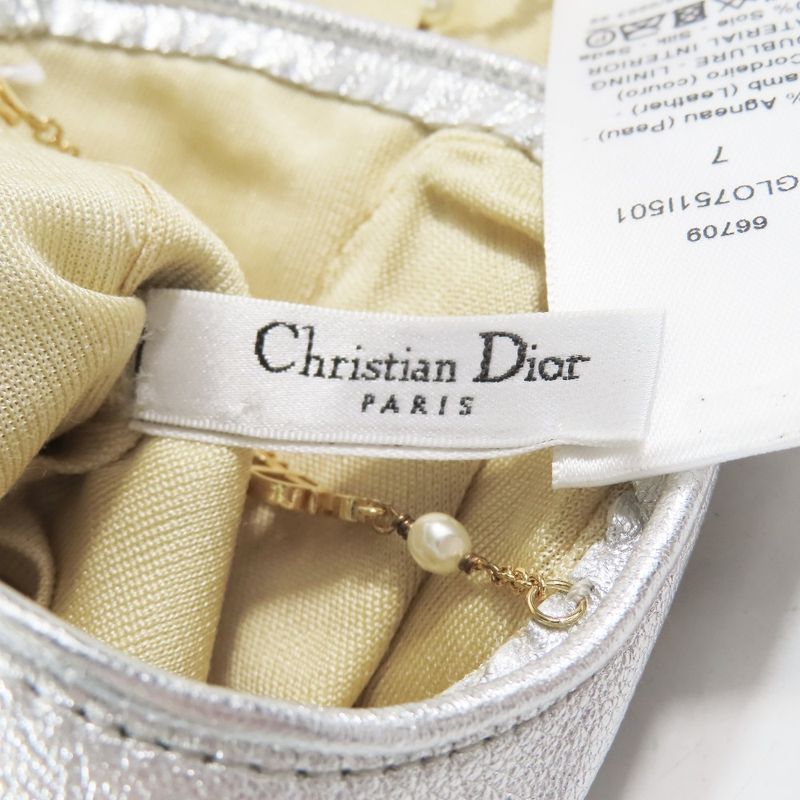 Unused Christian DIOR Lamb Leather Gloves Leather Gloves Logo & Pearl Chain