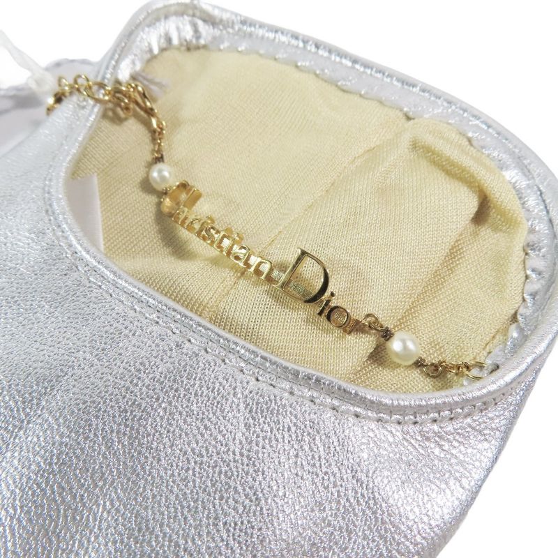 Unused Christian DIOR Lamb Leather Gloves Leather Gloves Logo & Pearl Chain