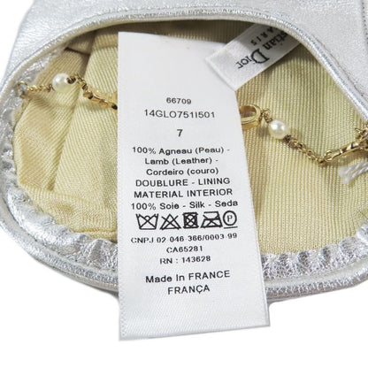 Unused Christian DIOR Lamb Leather Gloves Leather Gloves Logo & Pearl Chain