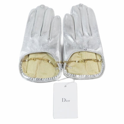 Unused Christian DIOR Lamb Leather Gloves Leather Gloves Logo & Pearl Chain