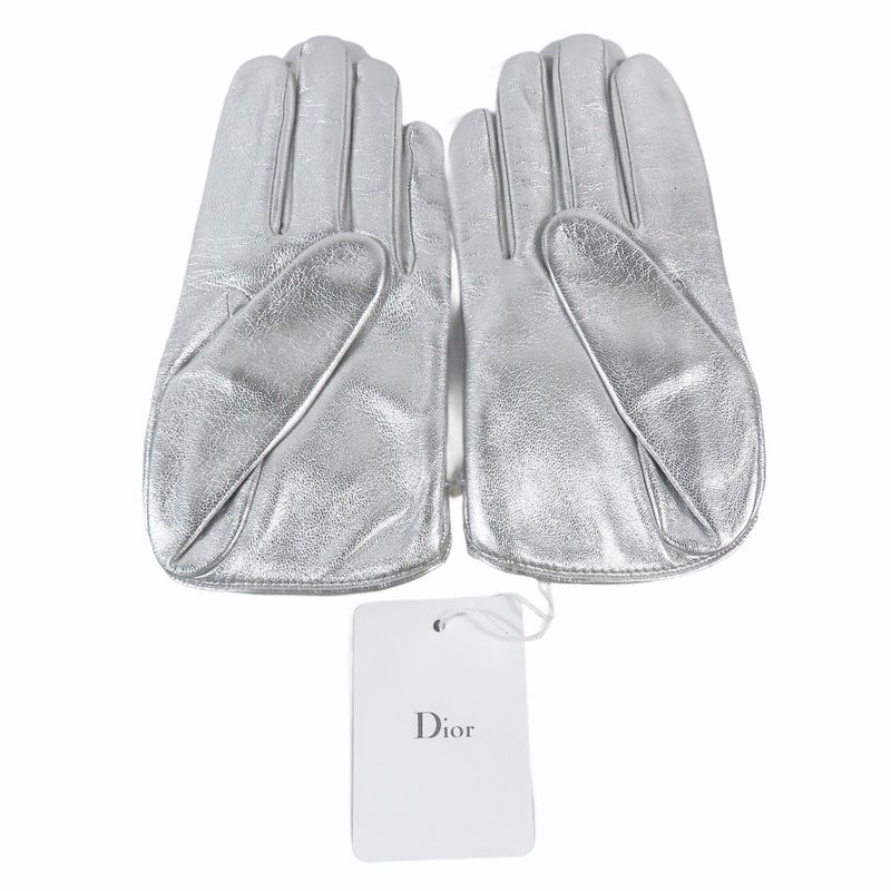 Unused Christian DIOR Lamb Leather Gloves Leather Gloves Logo & Pearl Chain