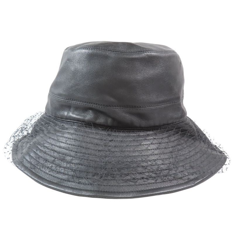 Christian DIOR Teddy-d Lamb Leather Bob Hat Bucket Hat With Veil Logo Hardware