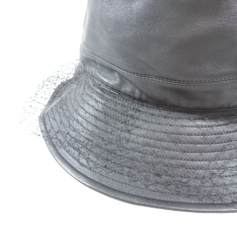 Christian DIOR Teddy-d Lamb Leather Bob Hat Bucket Hat With Veil Logo Hardware