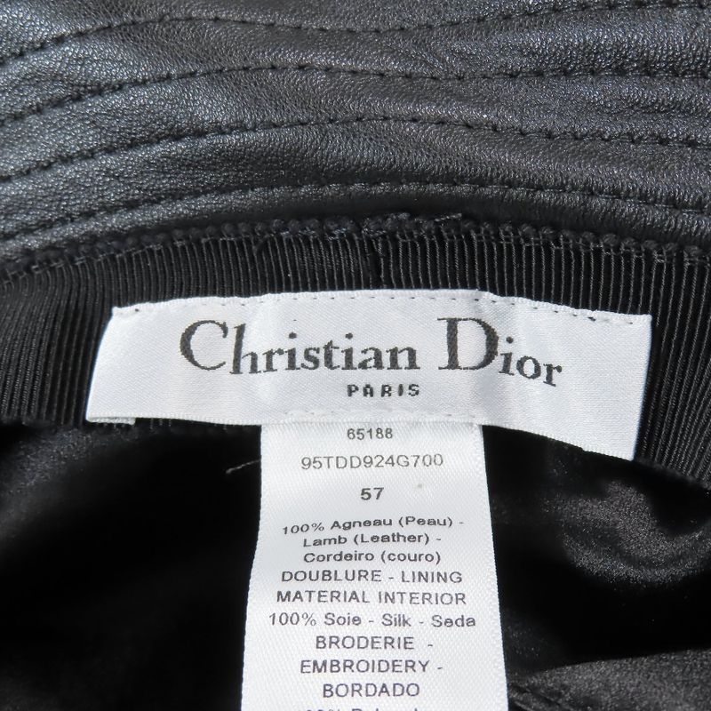 Christian DIOR Teddy-d Lamb Leather Bob Hat Bucket Hat With Veil Logo Hardware