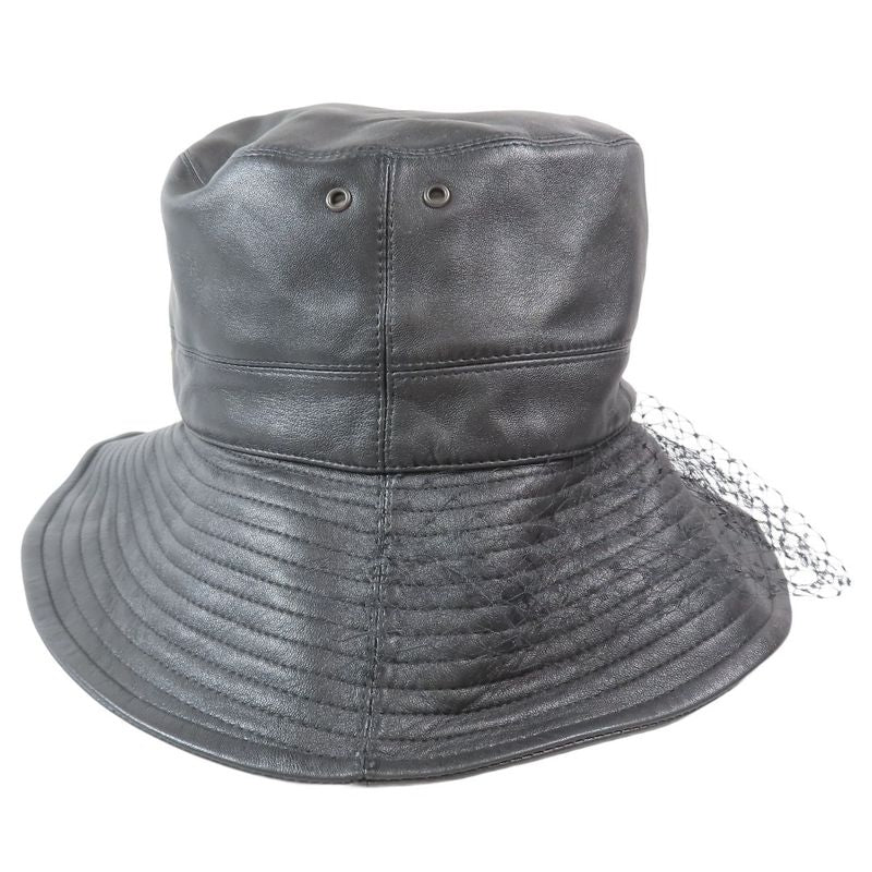 Christian DIOR Teddy-d Lamb Leather Bob Hat Bucket Hat With Veil Logo Hardware