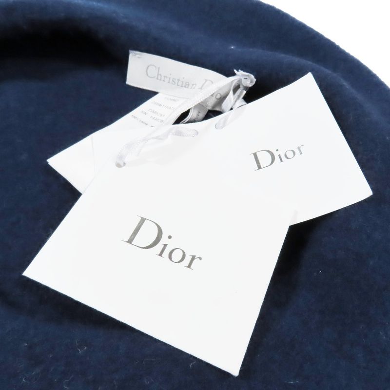 Unused Christian DIOR Wool Beret Hat Logo Embroidery One Point Hat T2 Blue