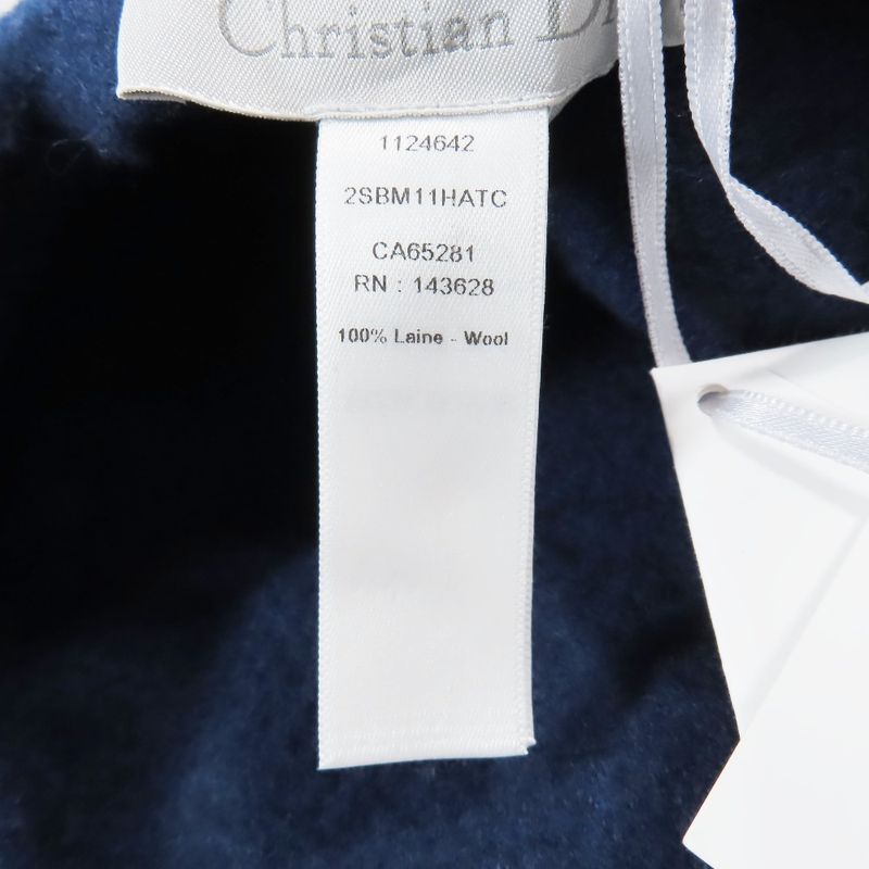 Unused Christian DIOR Wool Beret Hat Logo Embroidery One Point Hat T2 Blue
