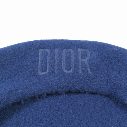 Unused Christian DIOR Wool Beret Hat Logo Embroidery One Point Hat T2 Blue