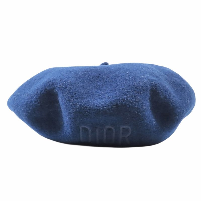Unused Christian DIOR Wool Beret Hat Logo Embroidery One Point Hat T2 Blue