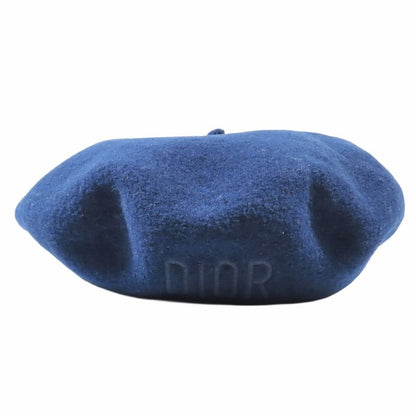 Unused Christian DIOR Wool Beret Hat Logo Embroidery One Point Hat T2 Blue