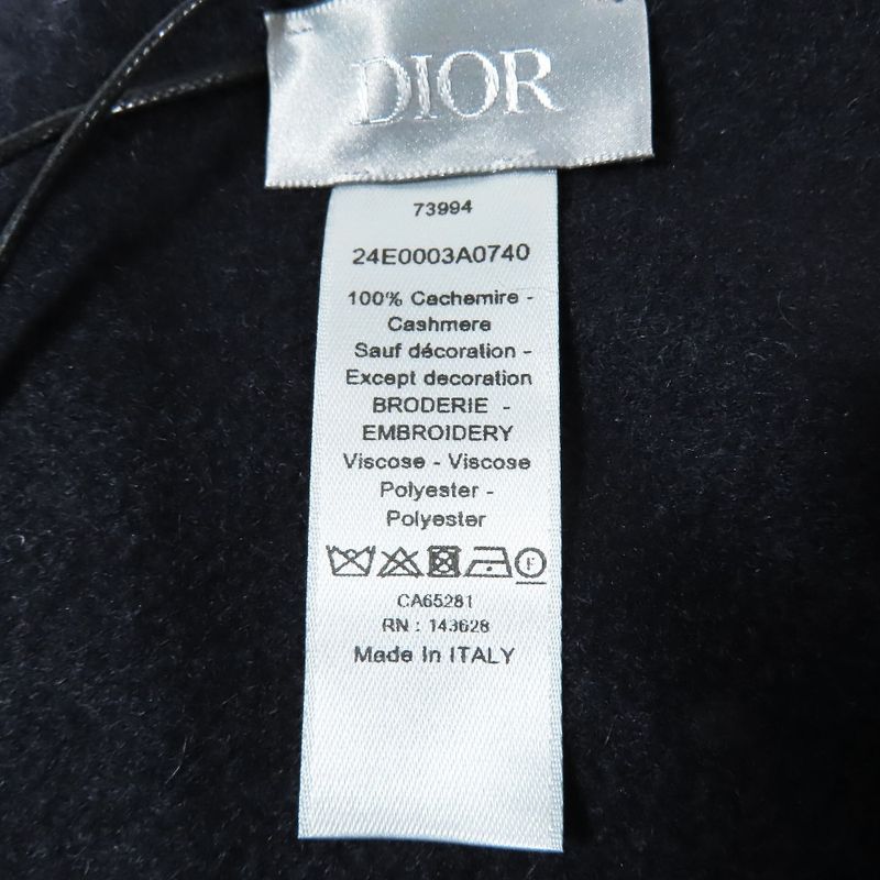 Unused DIOR Scarf Stole Scarf 100% Cashmere Fringe CD Logo Tin Embroidery Black