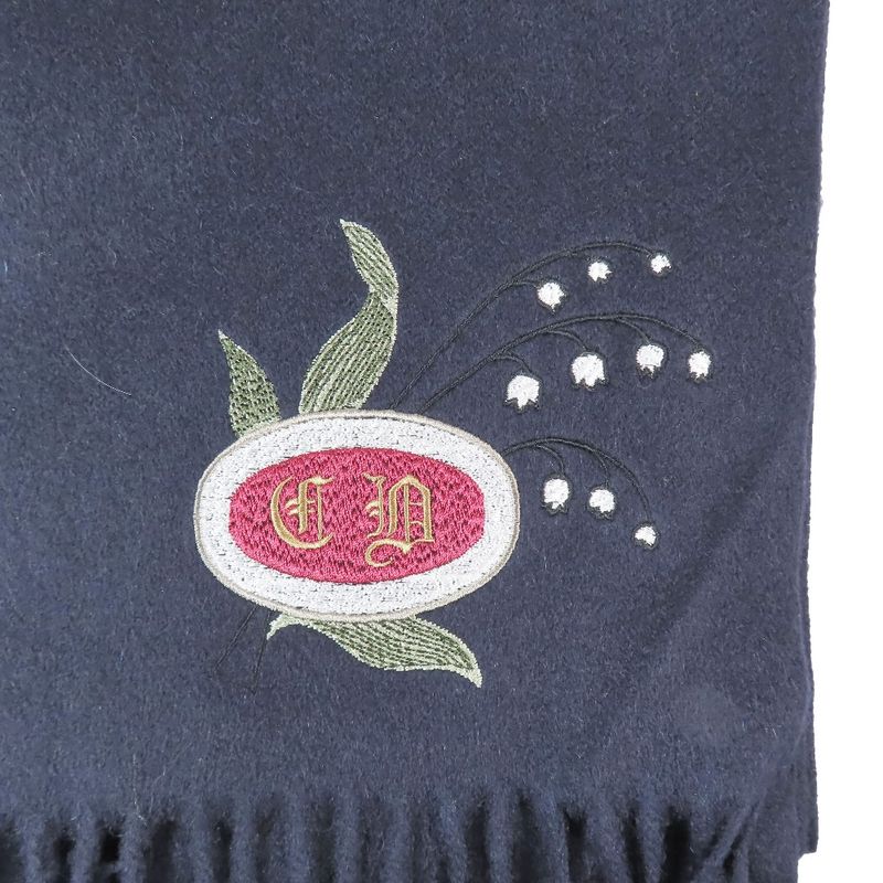 Unused DIOR Scarf Stole Scarf 100% Cashmere Fringe CD Logo Tin Embroidery Black
