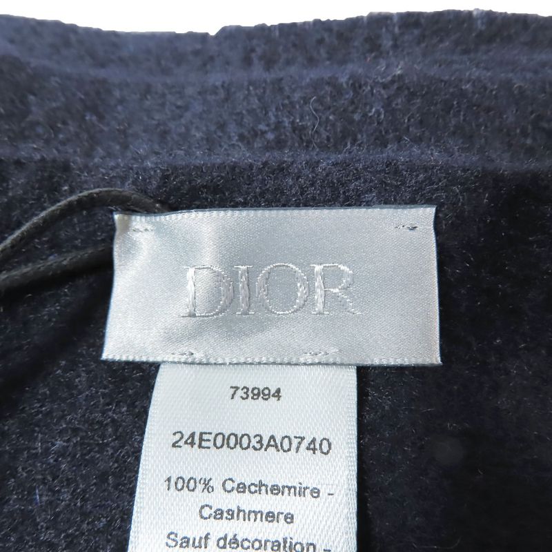 Unused DIOR Scarf Stole Scarf 100% Cashmere Fringe CD Logo Tin Embroidery Black
