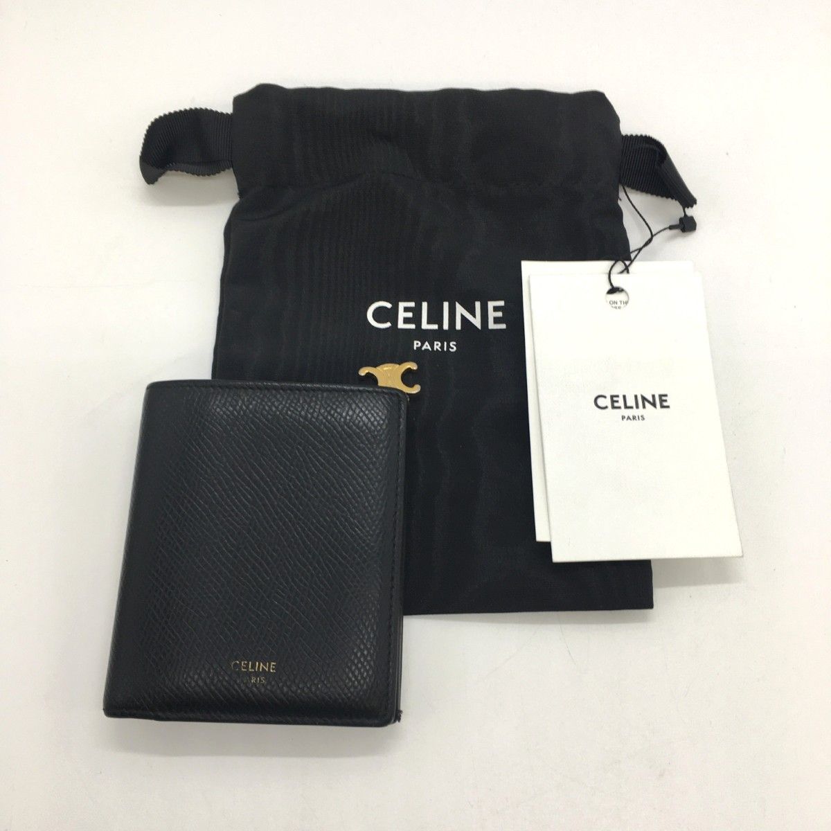 Celine Compact Wallet Triomphe Charm Grained Calfskin U-Ie-4284 Black