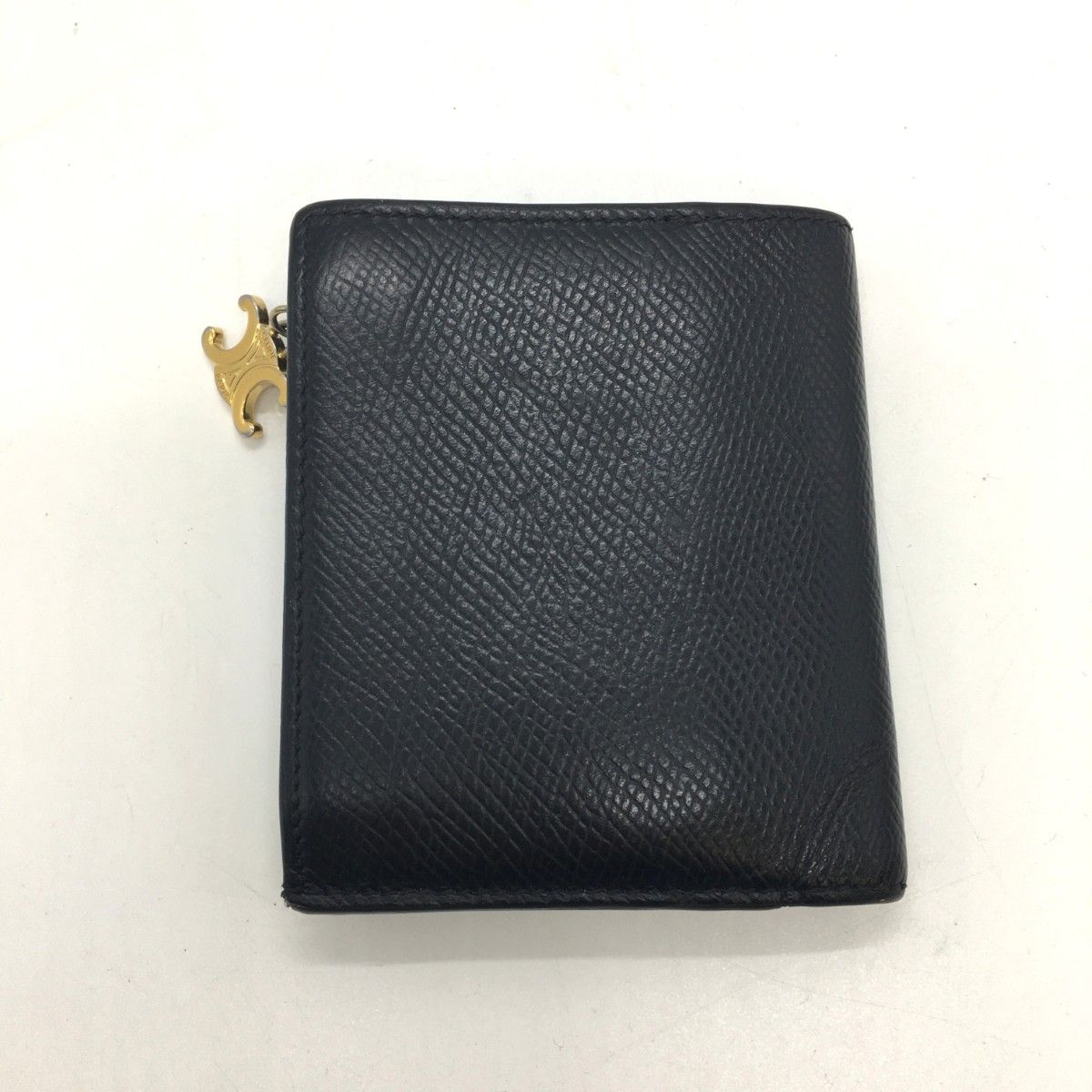 Celine Compact Wallet Triomphe Charm Grained Calfskin U-Ie-4284 Black