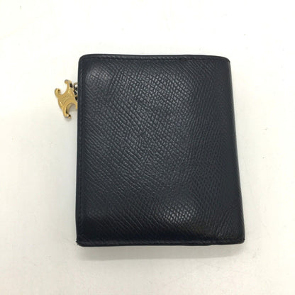 Celine Compact Wallet Triomphe Charm Grained Calfskin U-Ie-4284 Black