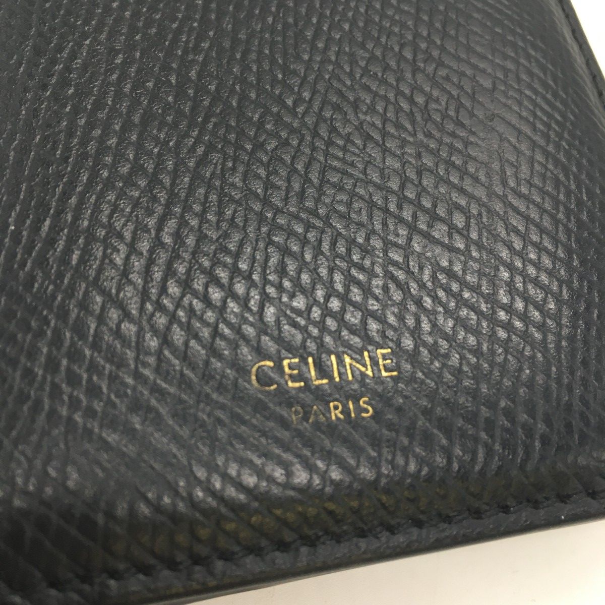 Celine Compact Wallet Triomphe Charm Grained Calfskin U-Ie-4284 Black