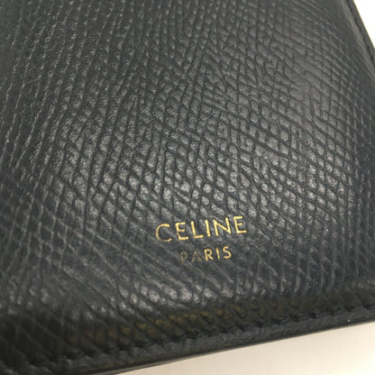 Celine Compact Wallet Triomphe Charm Grained Calfskin U-Ie-4284 Black