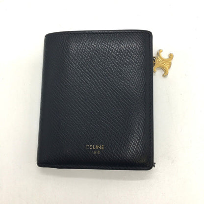 Celine Compact Wallet Triomphe Charm Grained Calfskin U-Ie-4284 Black