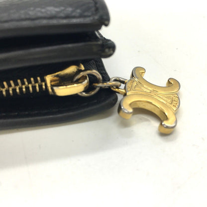Celine Compact Wallet Triomphe Charm Grained Calfskin U-Ie-4284 Black