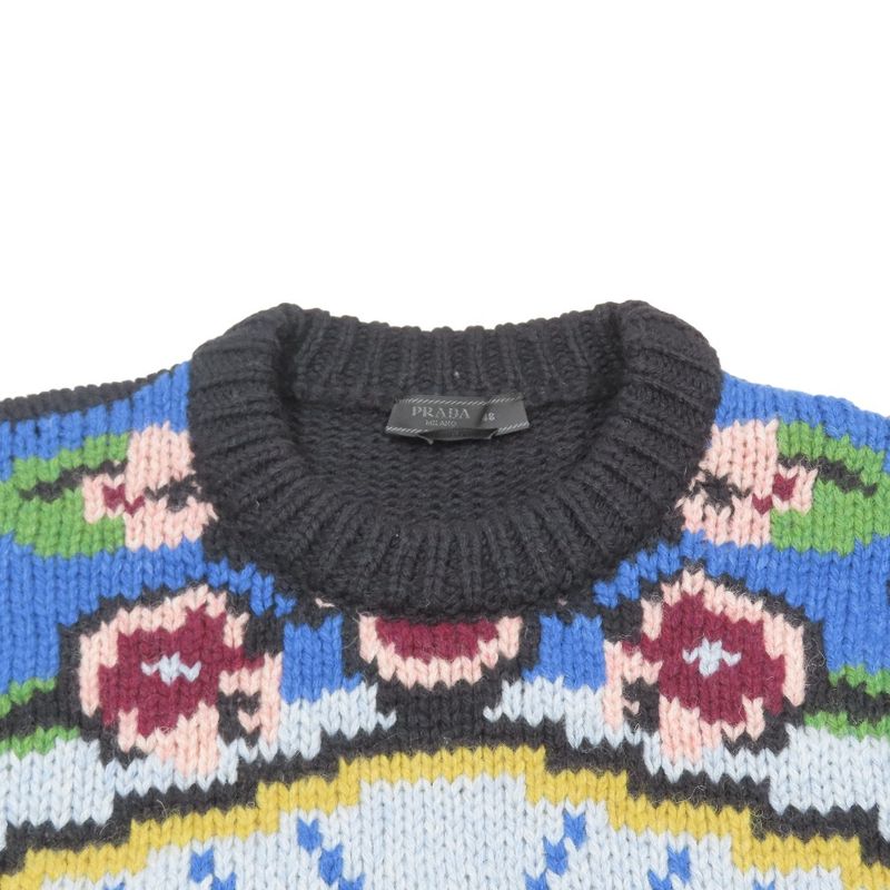 Good Quality 18AW Prada Virgin Wool All-over Knit Sweater Long Sleeves Thick