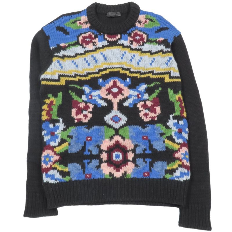 Good Quality 18AW Prada Virgin Wool All-over Knit Sweater Long Sleeves Thick